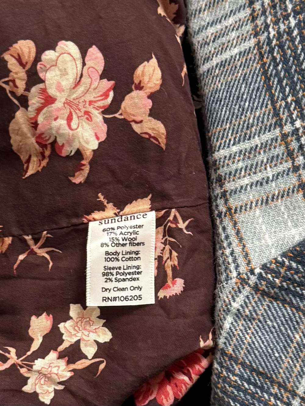 NWOT Sundance Plaid Wool Blend Blazer Coat S Longline Floral Lined Blue Jacket - Picture 11 of 12